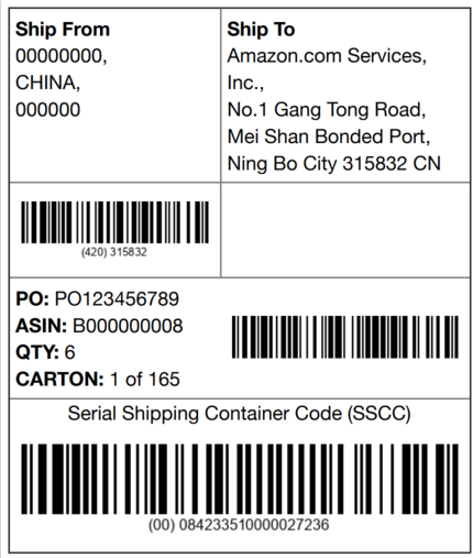 VendorCentral SSCC carton label